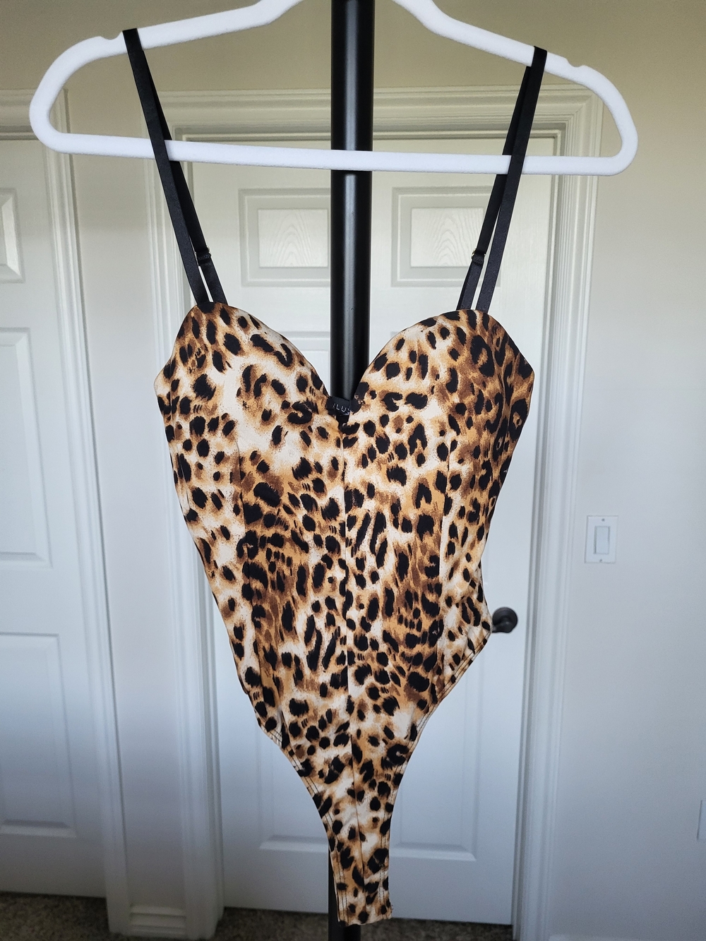 JLUXLABEL Leopard Print Bodysuit in Black and Tan